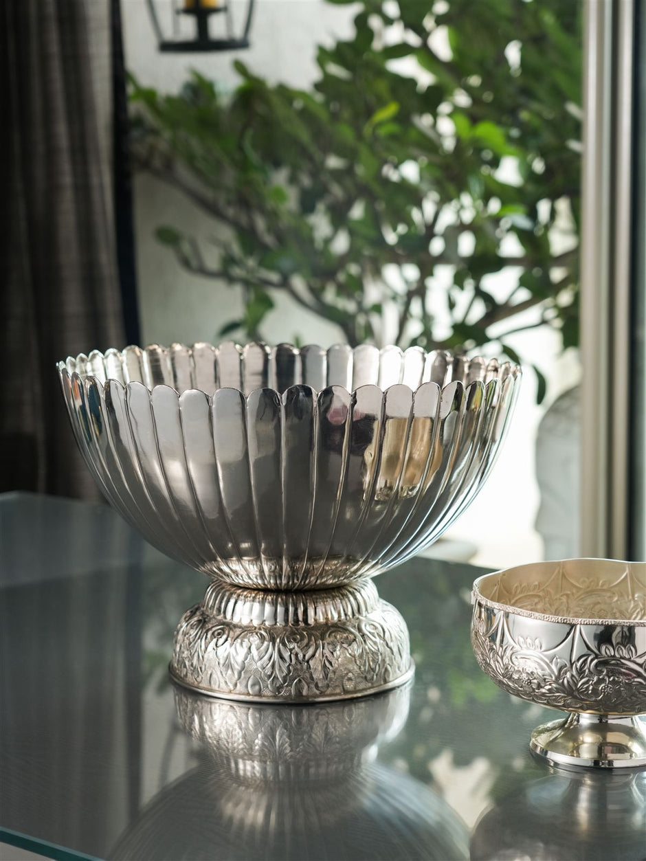 Flower Petal Urli — 17 Hand Carved Metal Bowl