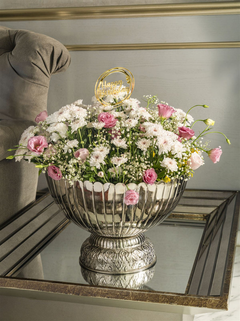 Flower Petal Urli — 17 Hand Carved Metal Bowl