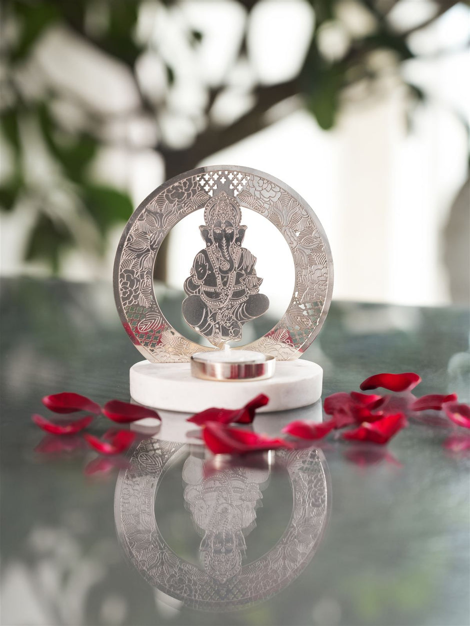 Ganpati Tealight — Silver Plated 4.5 Diya