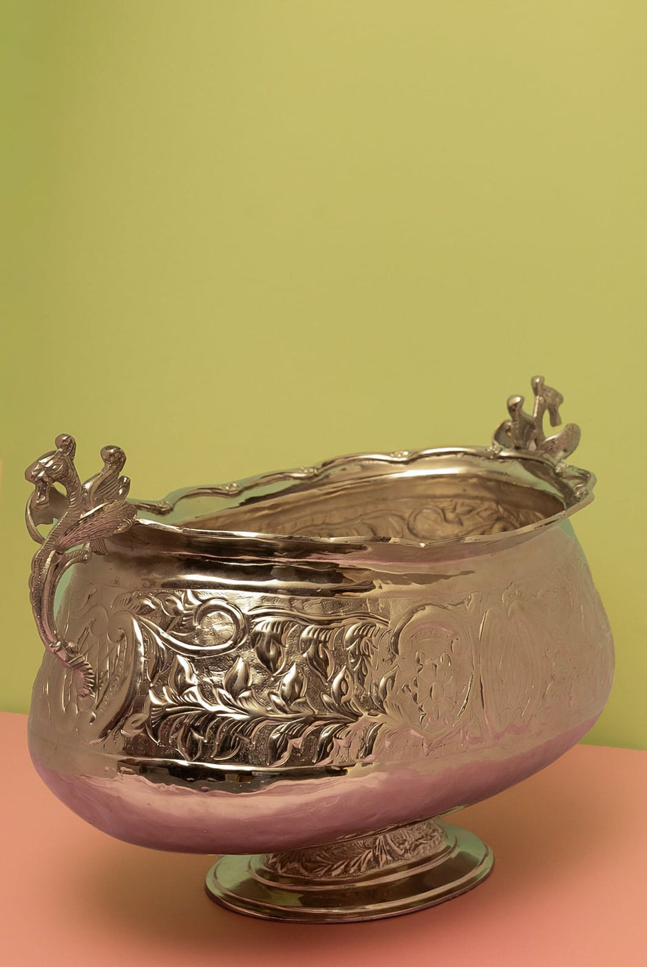 Big Carving Vase 17″ — Silver Plated Brass Centrepiece with Stand