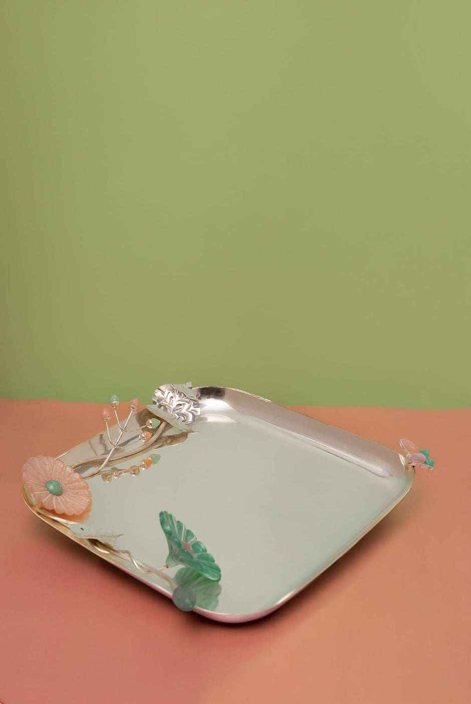 Silver Plated Square Floral Plate — 10.5" x 10.5"