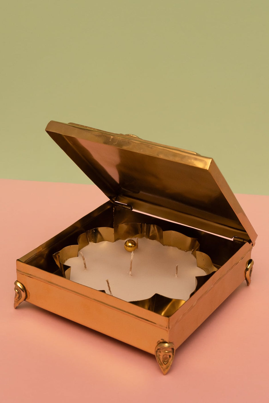 Silver Plated Peacock Carving Box — Brass 8" x 8"