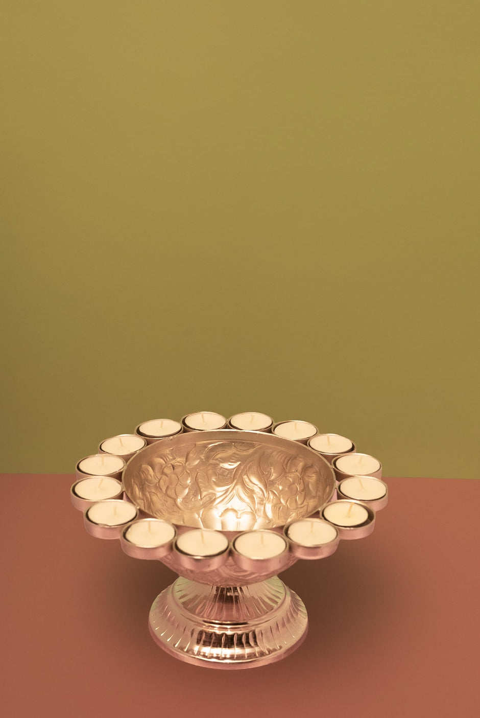 Silver Plated Tealight Urli with Stand — 9.5" in Velvet Box