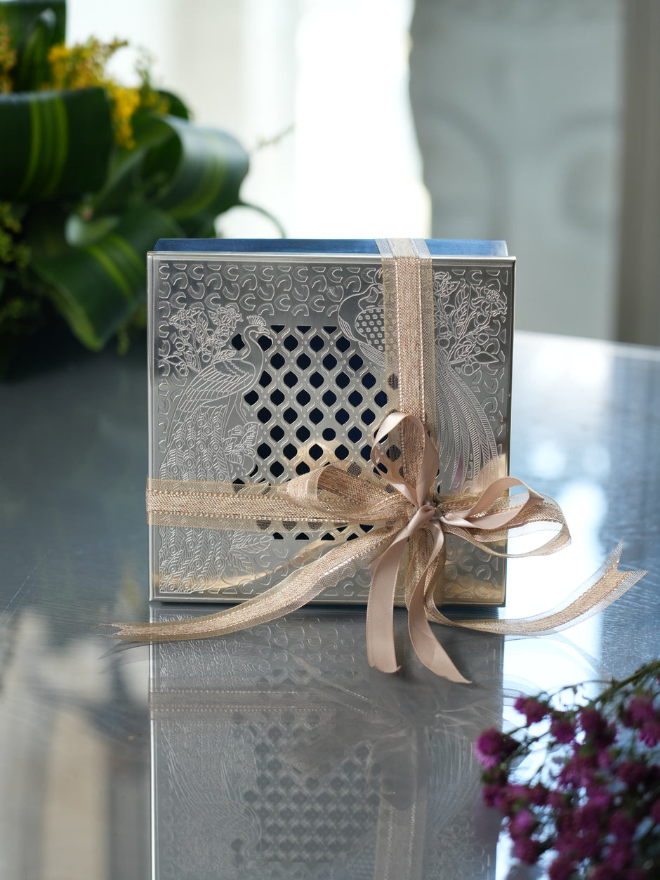 Peacock Box — Silver Plated 7" x 7" with Resin Base