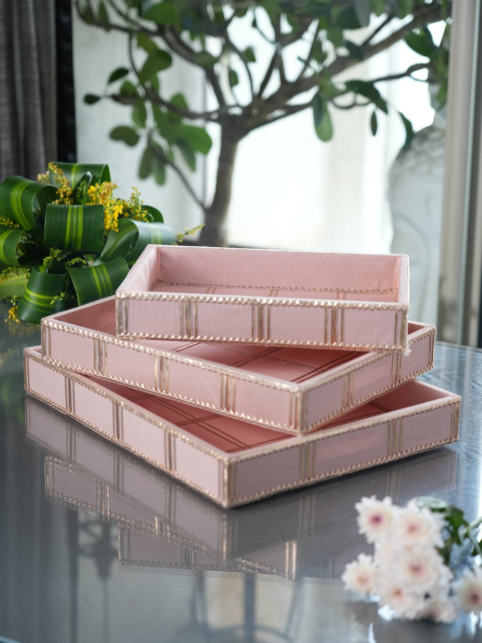 Pink Gota Tray — Handcrafted Gota Border Tray