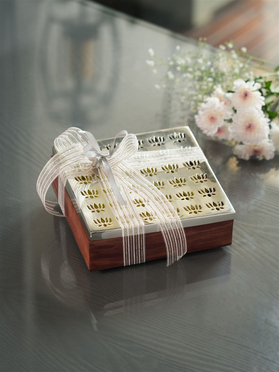 Lotus Wooden Box — 7 x 7 Handcrafted Keepsake