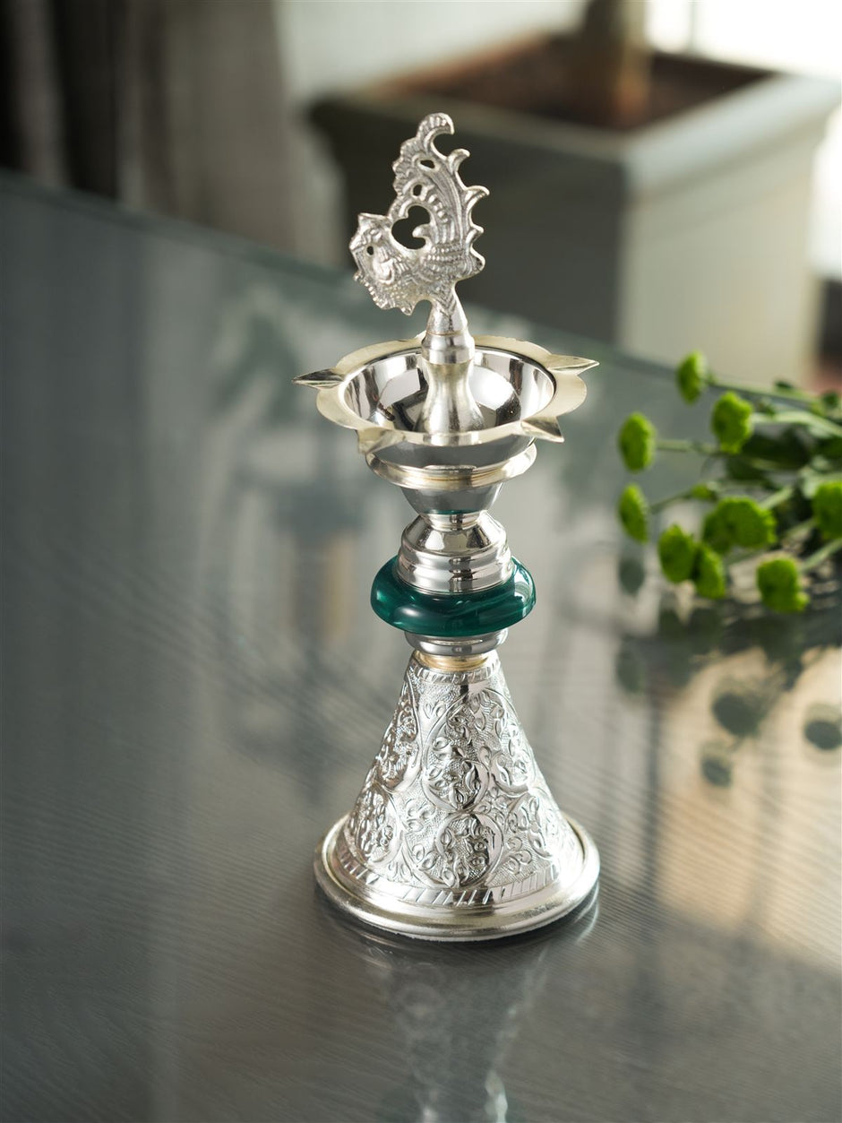 Royal Peacock Samai — Silver Plated 11 in Velvet Box