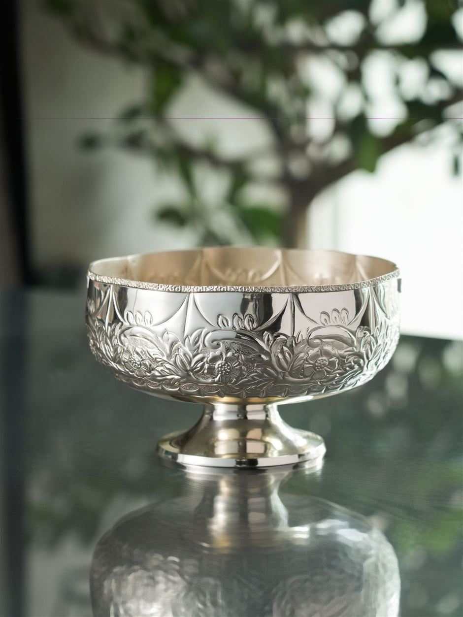 Silver Urli with Stand — Hand Carved Centrepiece 9