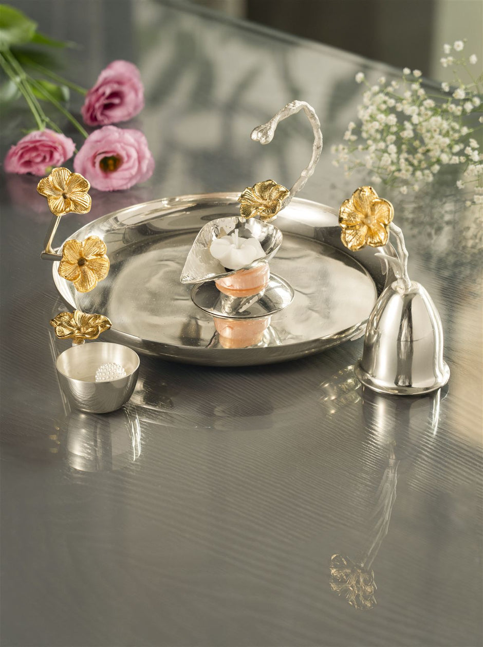 Floral Pooja Thali — Silver Plated Complete Set 8.75
