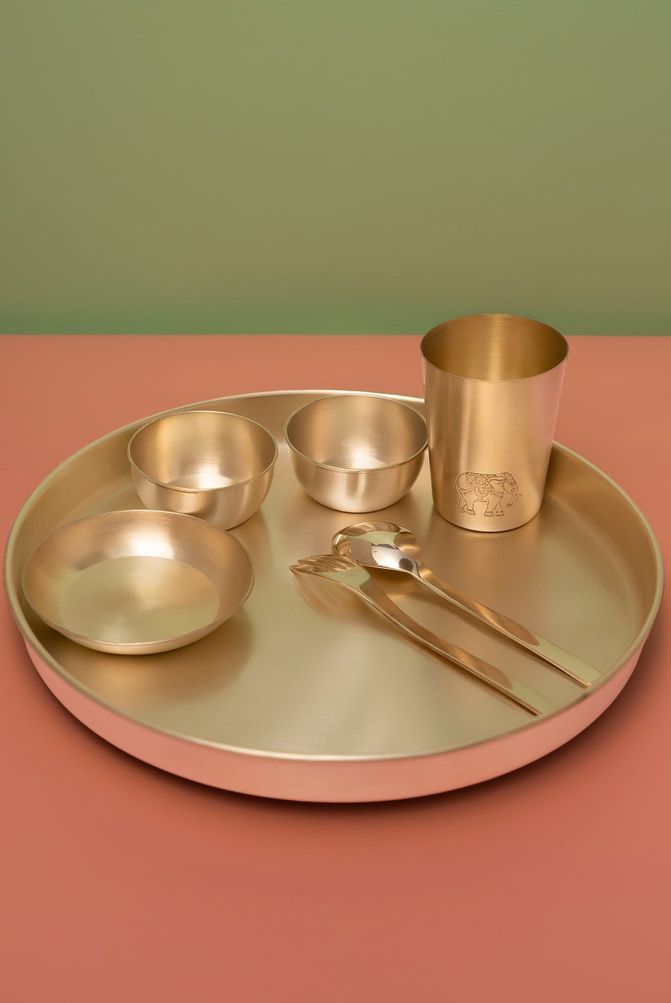 Bhojan Thali — Silver Plated Full Dining Set with Engraved Glass in Velvet Box