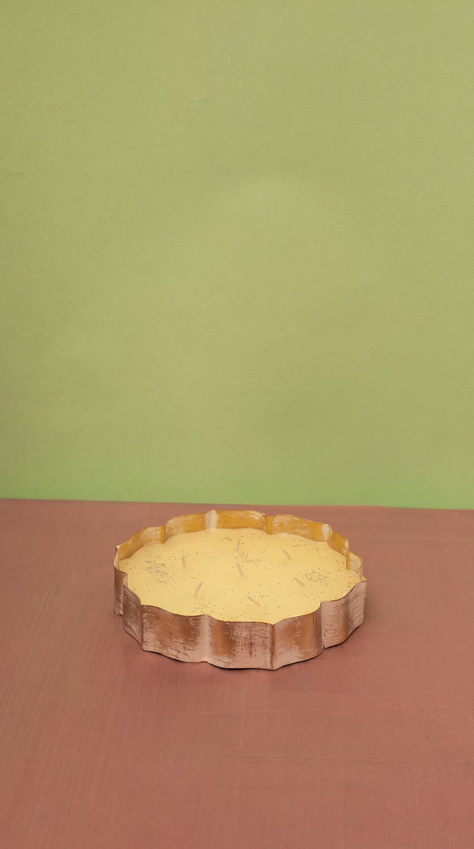 Lotus Urli Candle 8" — Metal Urli with Poured Wax Candle