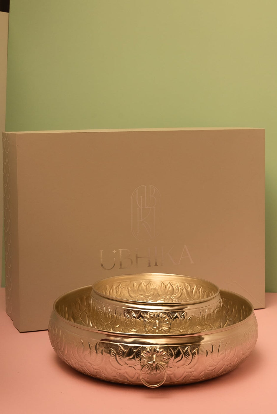 Silver Lotus Urli Set — Hand Carved 12" & 8" Pair