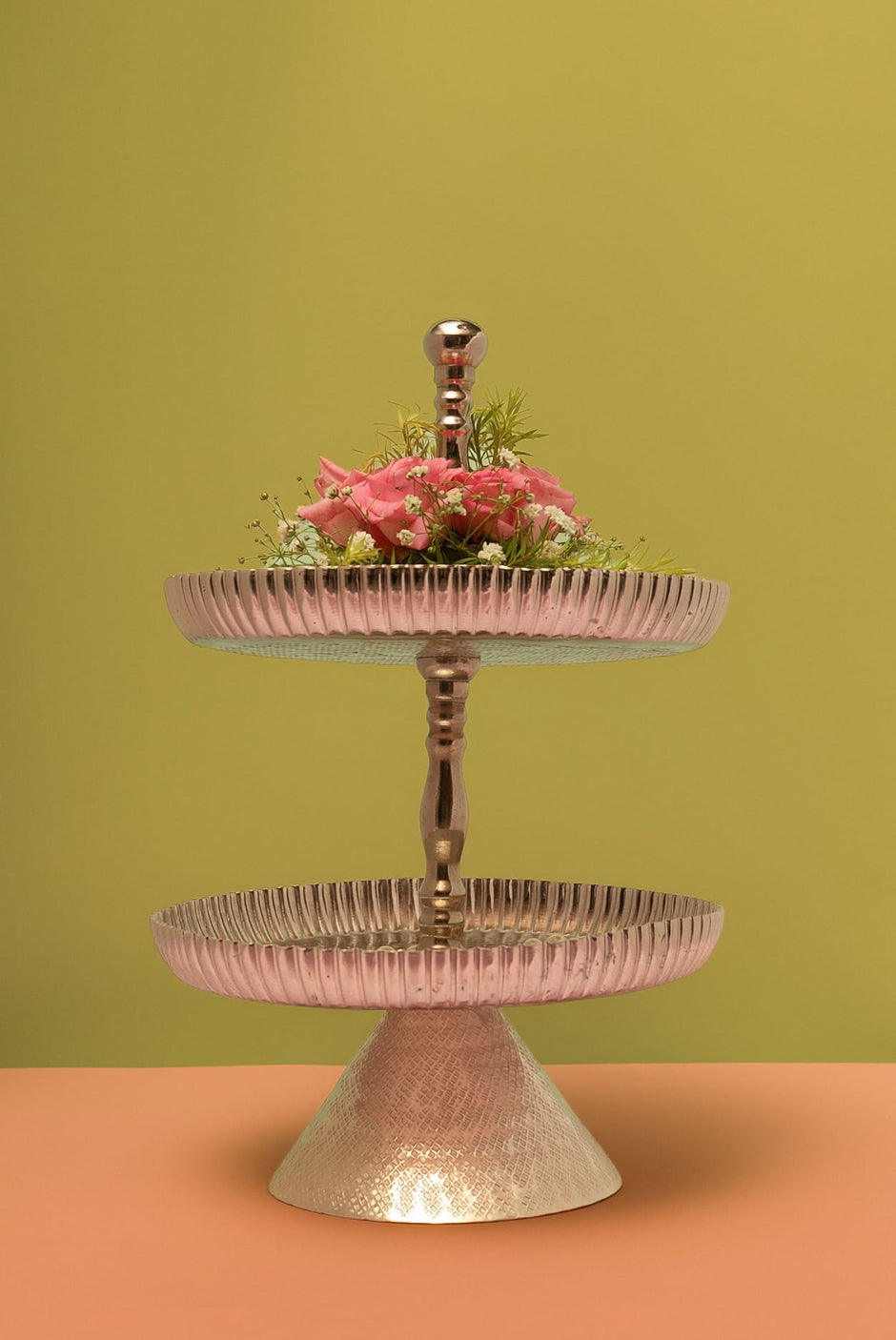 Silver Plated Two-Tier Stand — 14" Height, 9" Plates