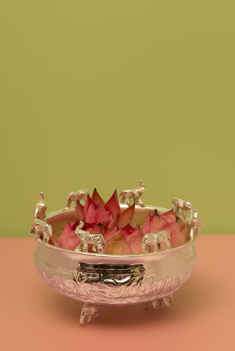 Silver Plated Elephant Urli 8" — Centrepiece Bowl