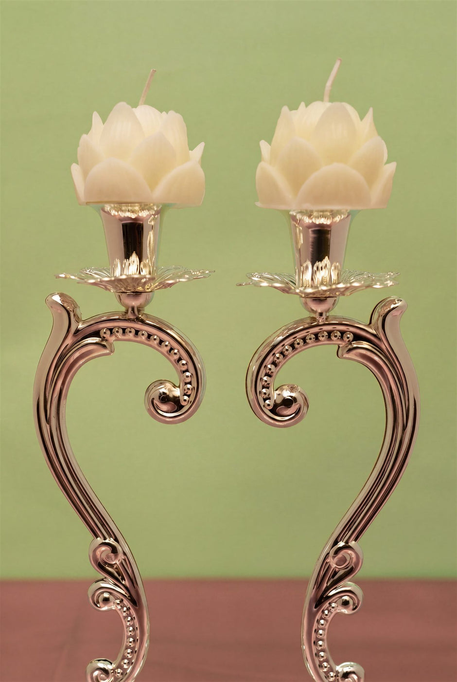 Floral Candle Stand — Silver Plated 11.5" Set