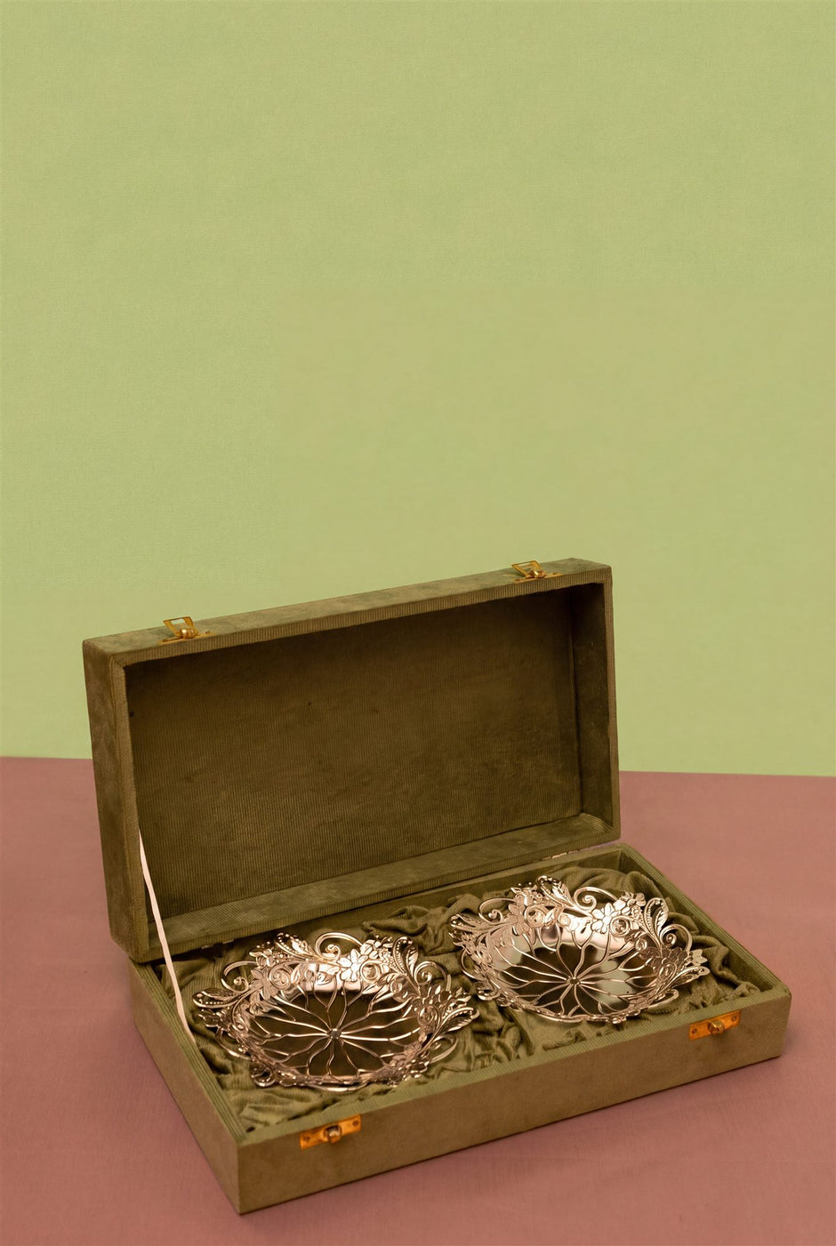 Floral Nut Bowls — Oxidised Silver Set of 2 in Box