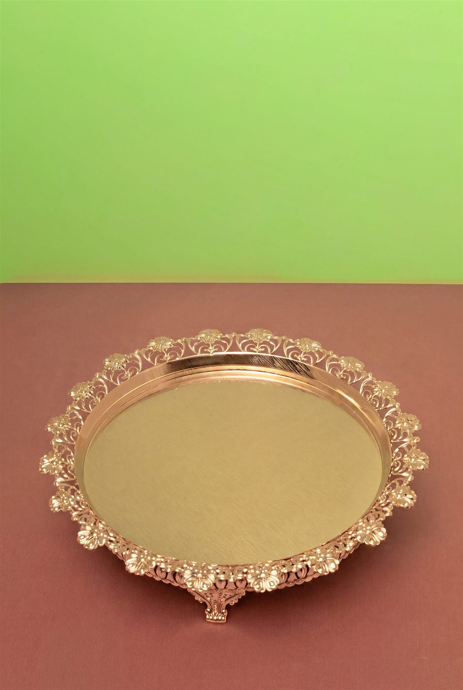 Round Floral Tray — Silver Plated 12"
