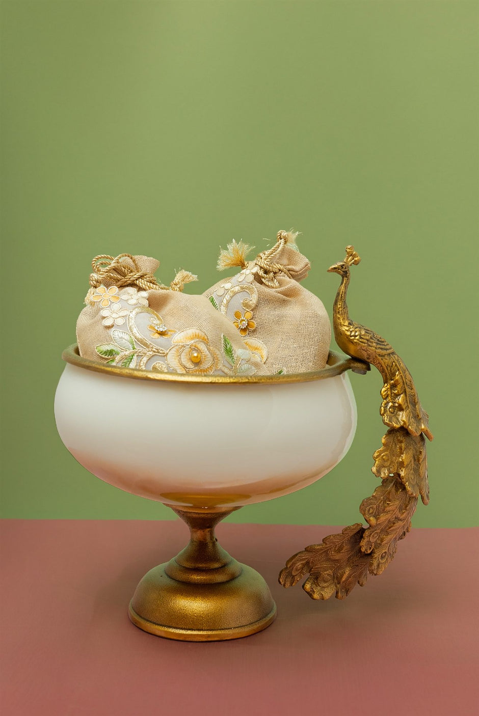 Peacock Big Bowl — Gold-Toned Glass Bowl 9" Height