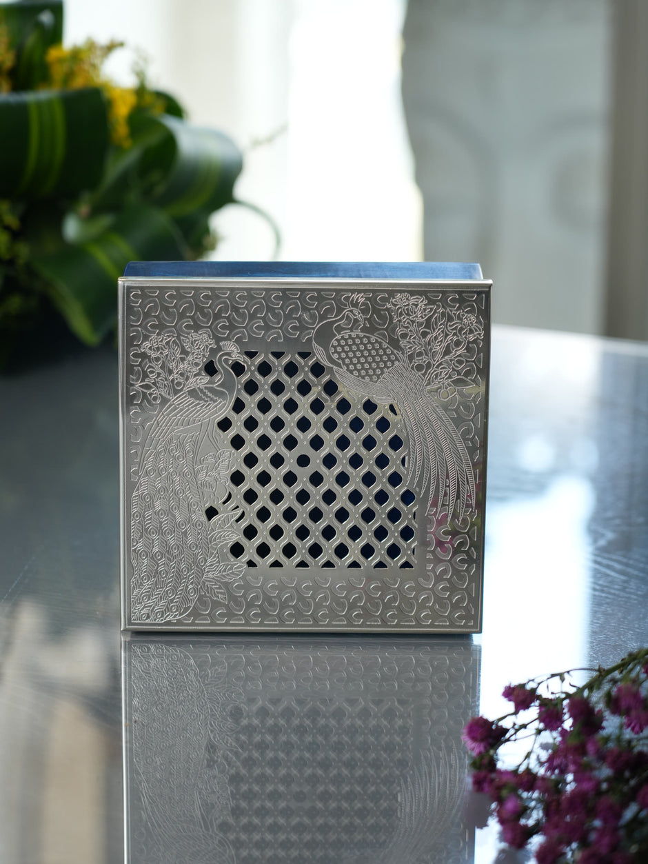 Peacock Box — Silver Plated 7" x 7" with Resin Base