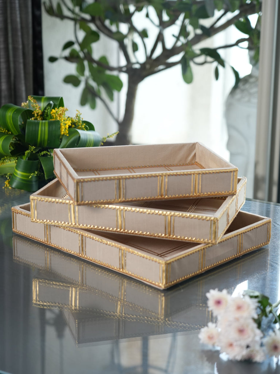 Gold Gota Tray — Handcrafted Gota Border Tray