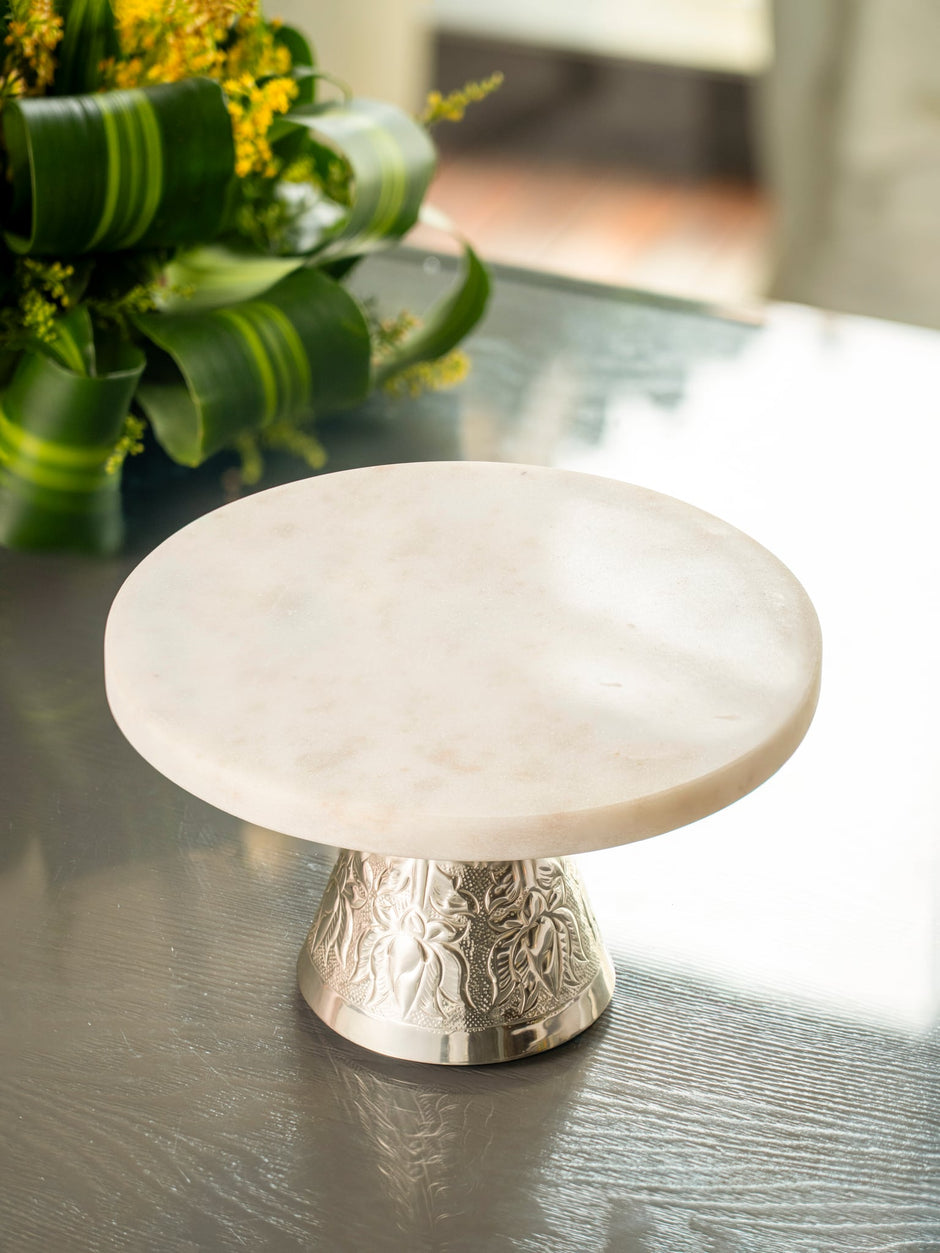 Silver Gold Cake Stand — Dual Tone 9" x 5.5"
